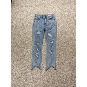 9/29 Judy Blue High-Rise Distressed Skinny Fit Raw Hem Light Wash